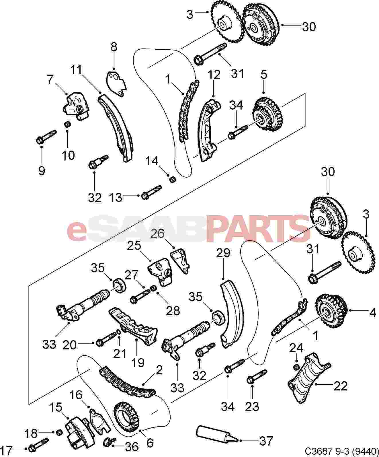 eSaabParts Saab 9 3 9440 Engine Parts Timing Chain