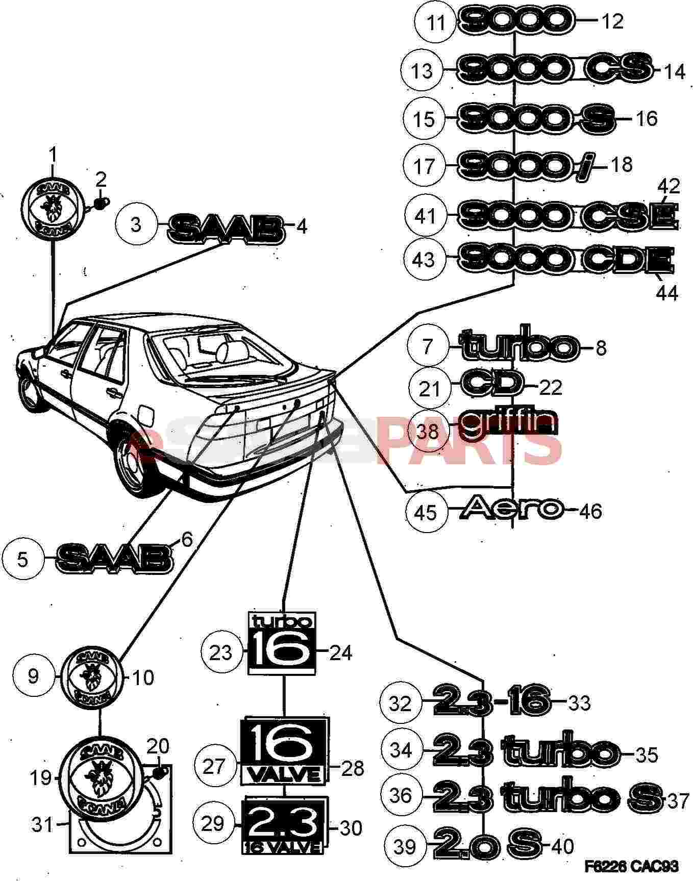 Saab 9000 97-98MY T T badge emblème 4785796 neuf Authentique rare SUFFOLK CLASSIC