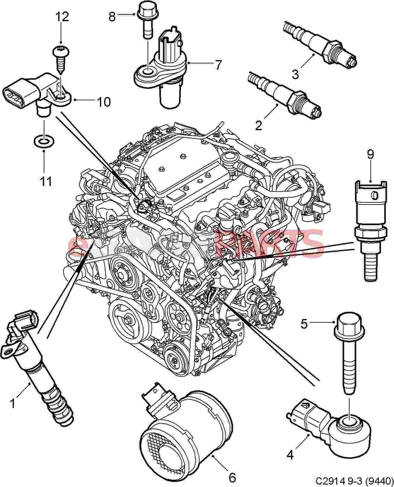 Esaabparts Com Saab 9 3 9440 Engine Parts Engine Sensors Engine Sensors B284