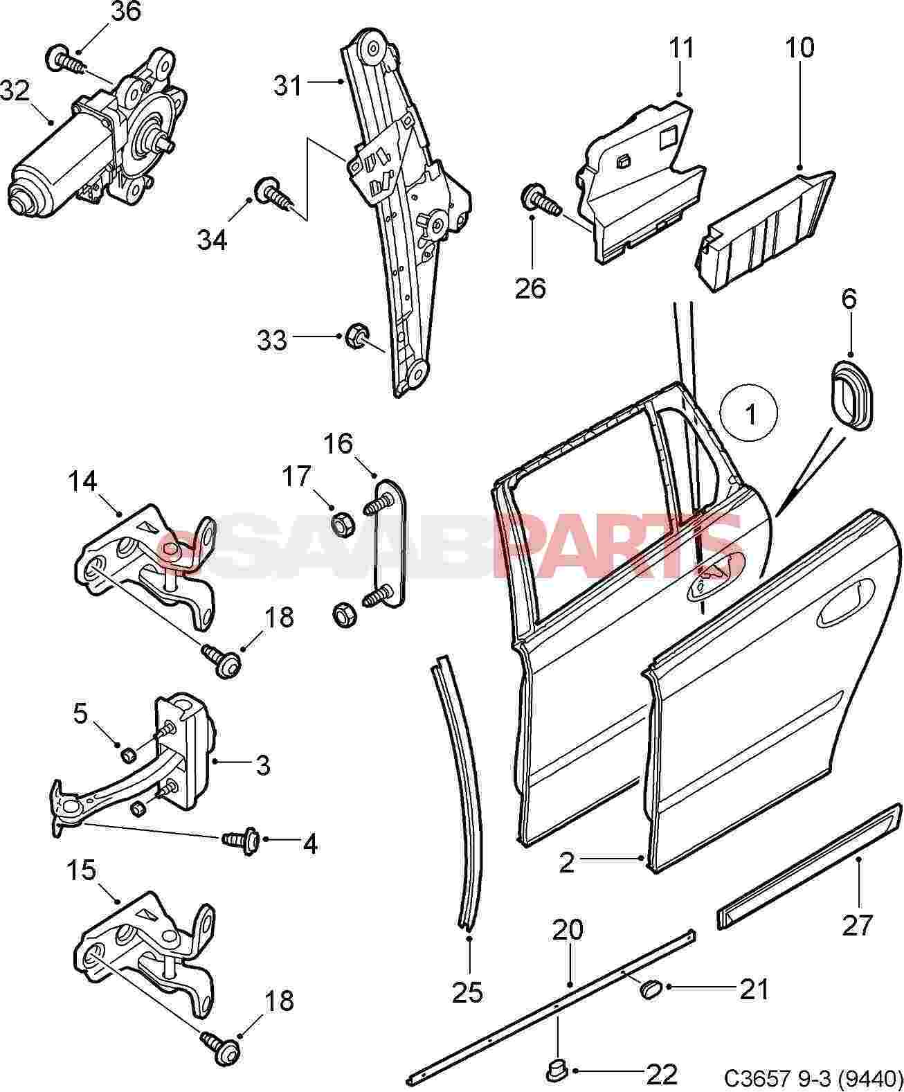 Front left window lifter for SAAB 9-3 2.0 T 2005 2 PINS 4094819