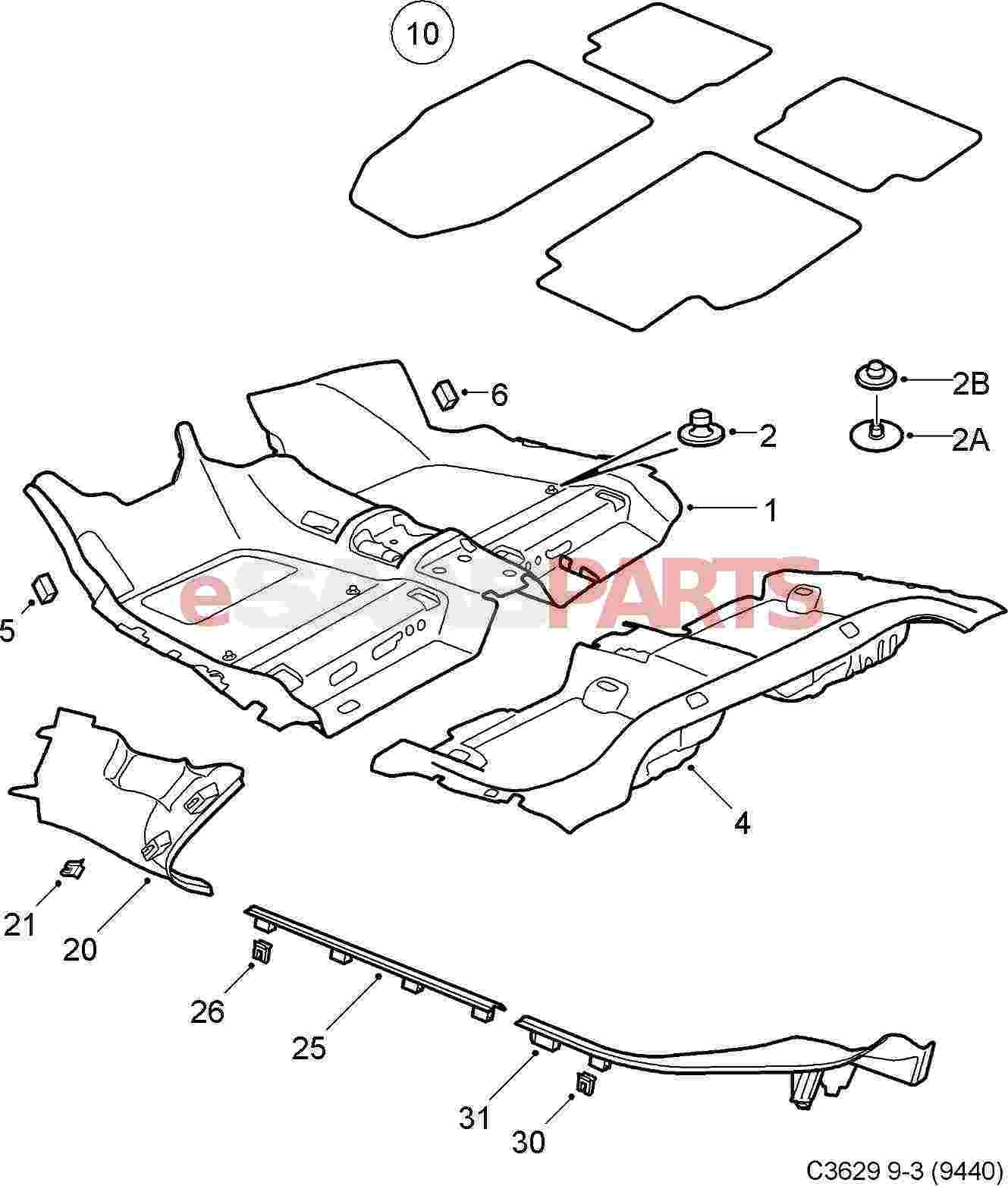 Esaabparts Com Saab 9 3 9440 Car Body Internal Parts