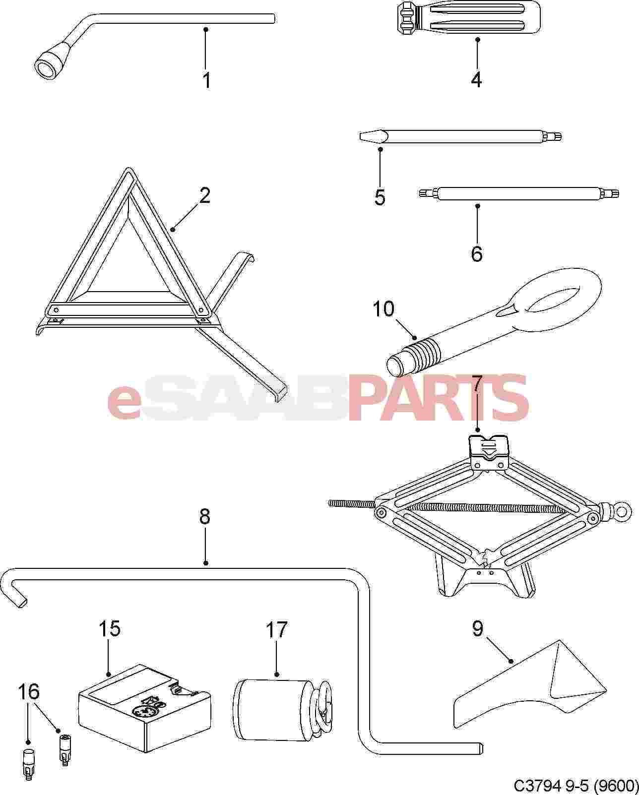  Saab 9-5 (9600) > Accessories Parts > Accessories > Tool  kit