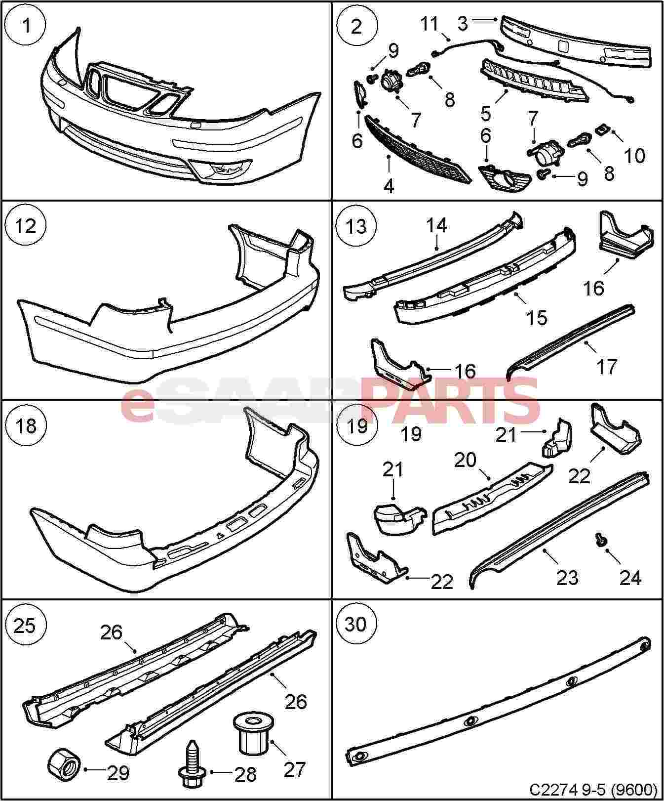 Front Bumper Cover - 9-5 Aero (w/o Headlamp Washers) - Parts from eSaabParts.com