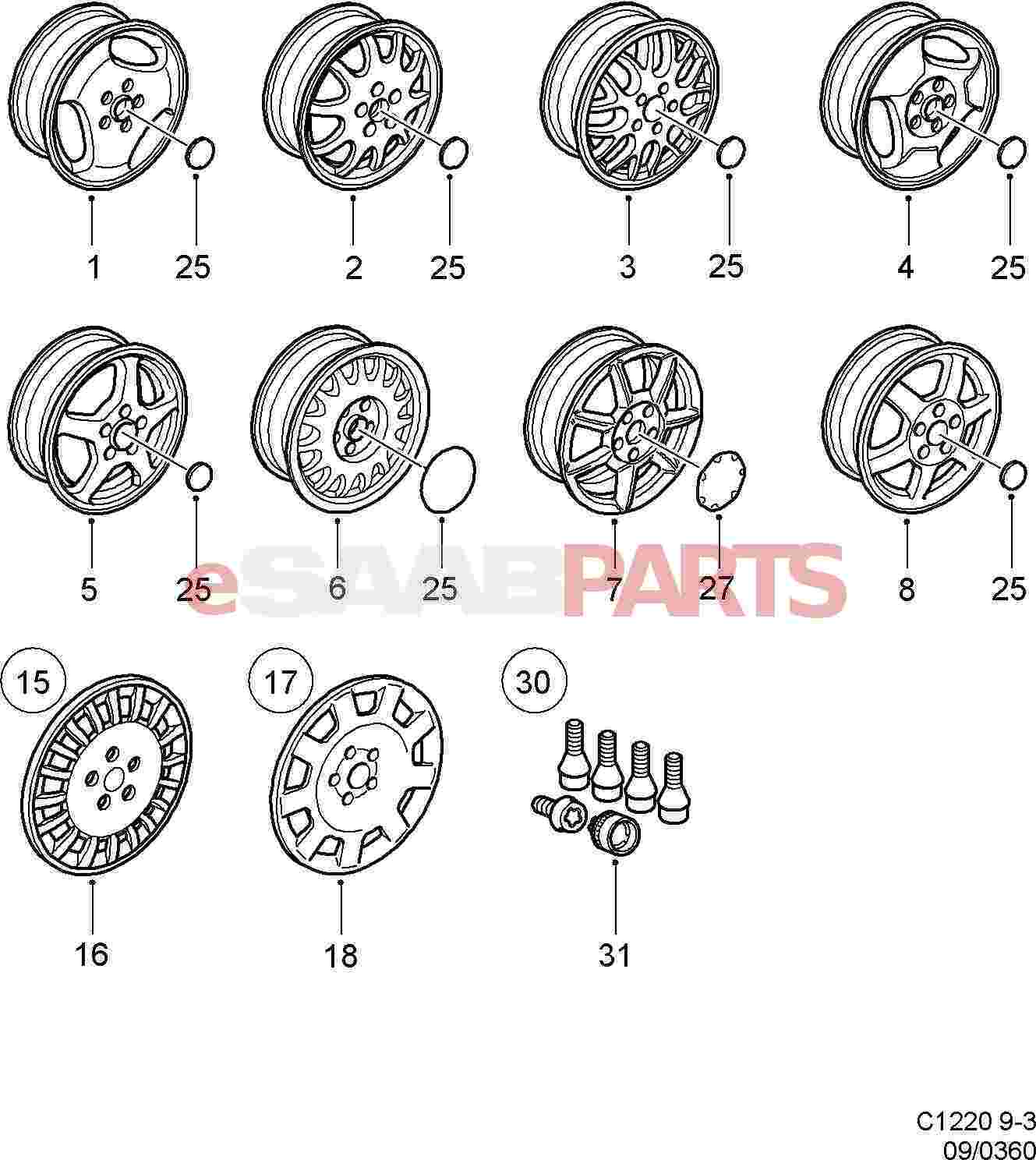 [400106456] SAAB Light Alloy Wheel - Saab Parts from eSaabParts.com