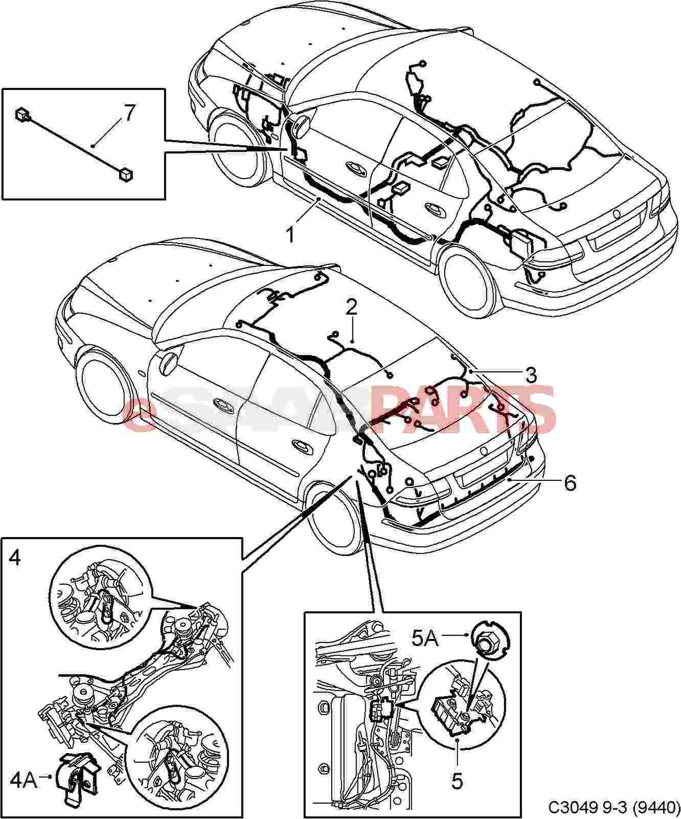eSaabParts.com - Saab 9-3 (9440) > Electrical Parts > Wiring Harness: Roof   Rear > Compartment - Roof and Rear