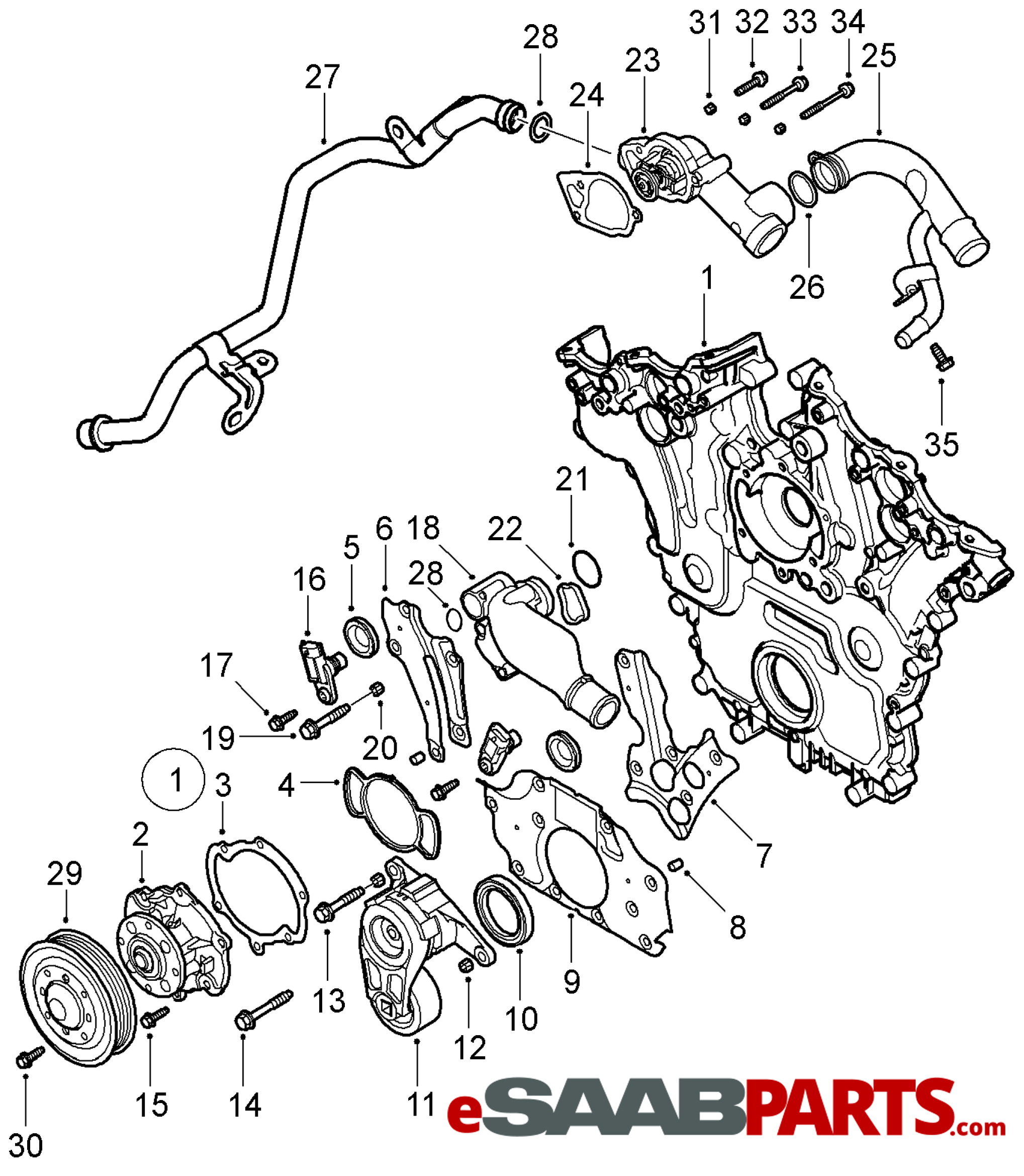 ballade blyant Cater eSaabParts.com - Saab 9-3 (9440) > Engine Parts > Water Pump & Thermostat >  Water Pump & Thermostat (B284)