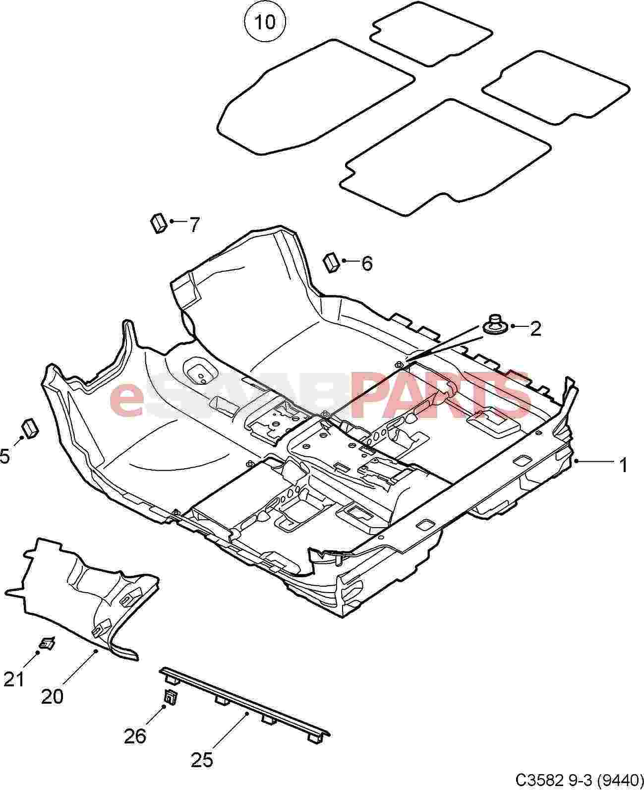 Esaabparts Com Saab 9 3 9440 Car Body Internal Parts