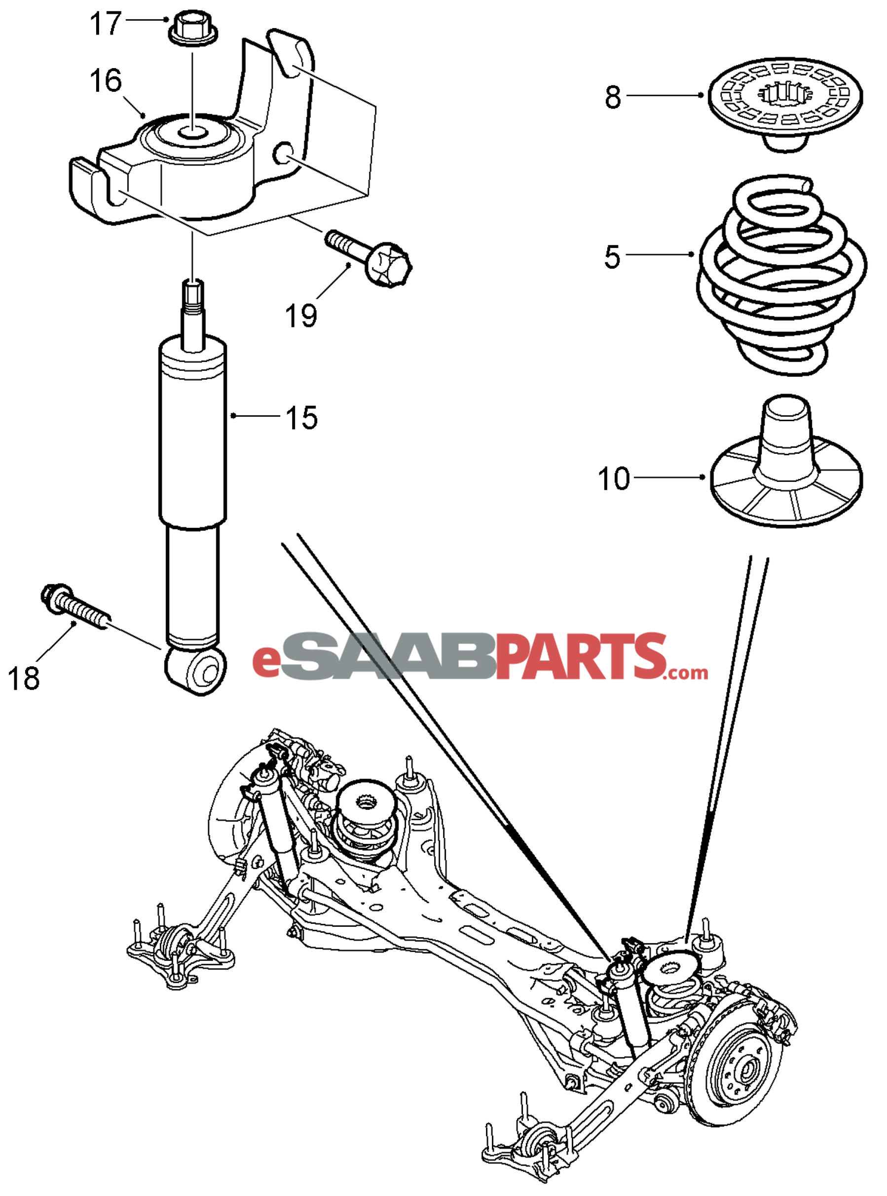 12796037 saab rear shock mount fwd saab parts from esaabparts