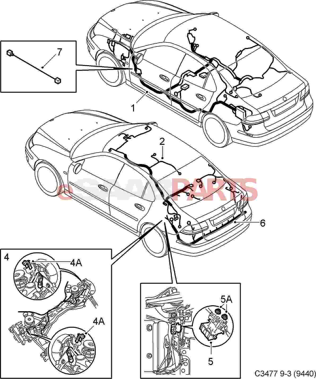 Esaabparts Com Saab 9 3 9440 Electrical Parts Wiring Harness Roof Rear Compartment Roof And Rear