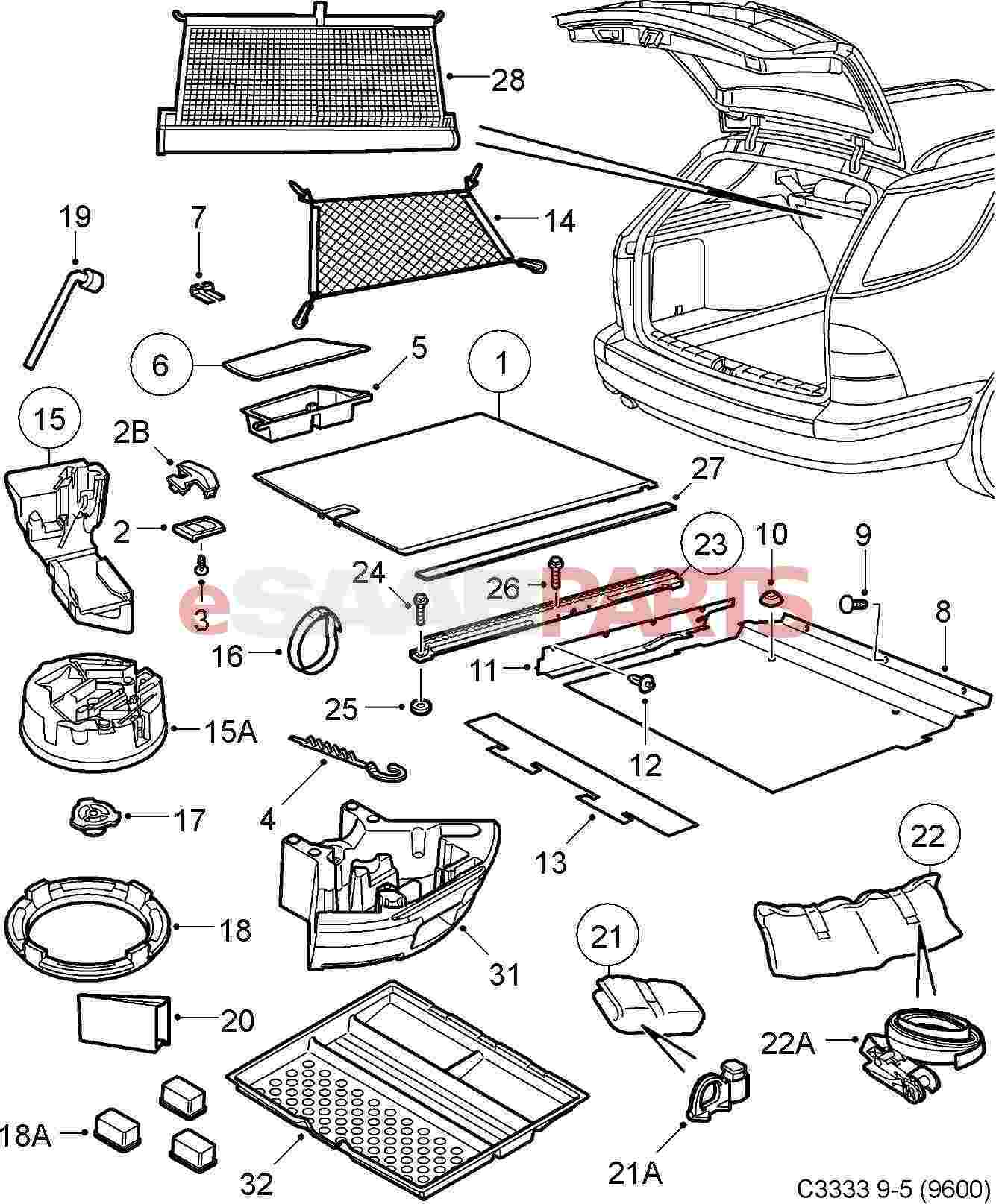 eSaabParts.com - Saab 9-5 (9600) > Car Body: Internal Parts