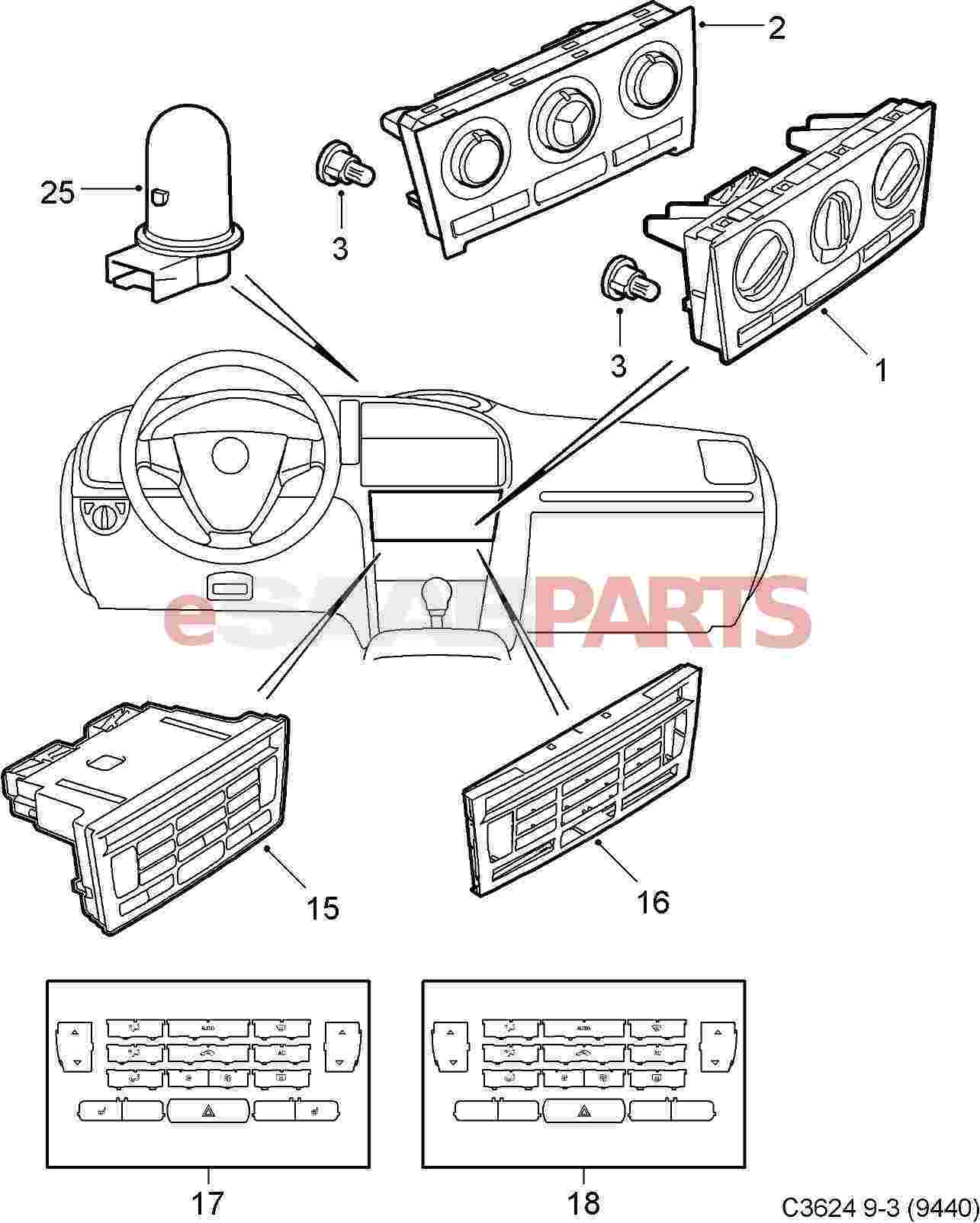 Climate Control Panel Screen for SAAB 9-3 Cabriolet Air Conditioning LCD  Display